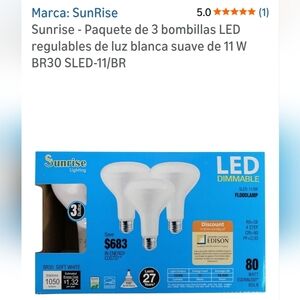 3 Sunrise LED Dimmable Lamp 11W 1050 Lumens BR30 Soft White Bulb Equivalent 80 W